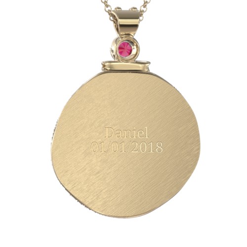 Engravable Capricorn Zodiac Medallion With Accent – 18K Gold Plated Silver with Garnet