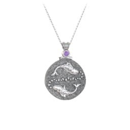Engravable Pisces Zodiac Medallion With Accent
