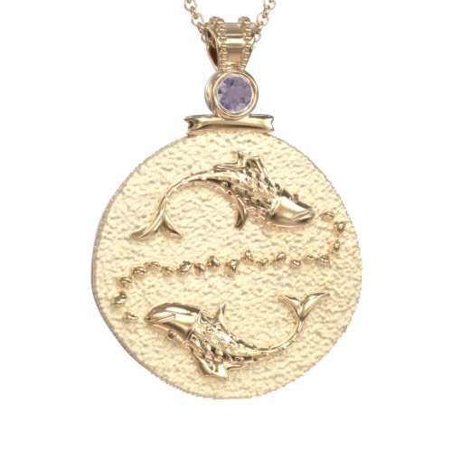 Engravable Pisces Zodiac Medallion With Accent