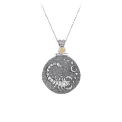 Engravable Scorpio Zodiac Medallion With Accent – Sterling Silver with Citrine