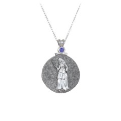 Engravable Virgo Zodiac Medallion With Accent – Sterling Silver with Blue Sapphire