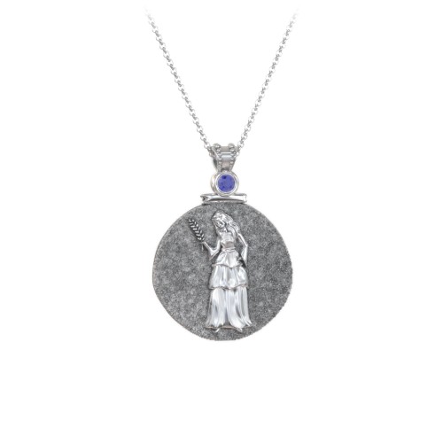 Engravable Virgo Zodiac Medallion With Accent – Sterling Silver with Blue Sapphire