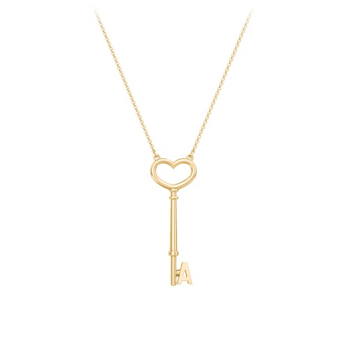 Initial Heart Key Necklace - A – 9kt Yellow Gold