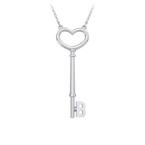 Initial Heart Key Necklace - B