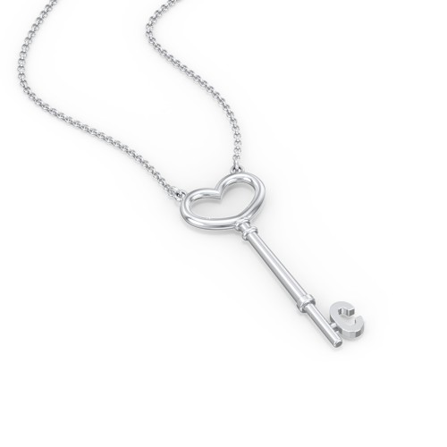 Initial Heart Key Necklace - C