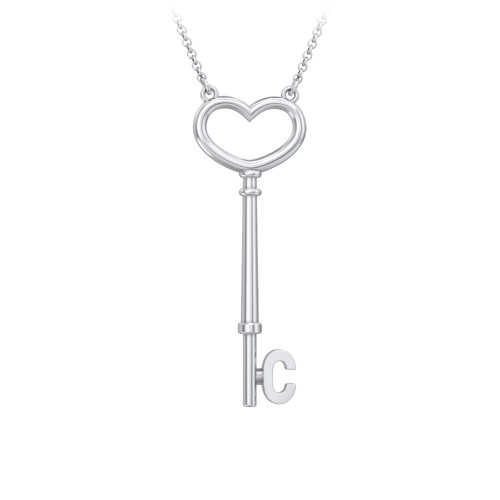 Initial Heart Key Necklace - C