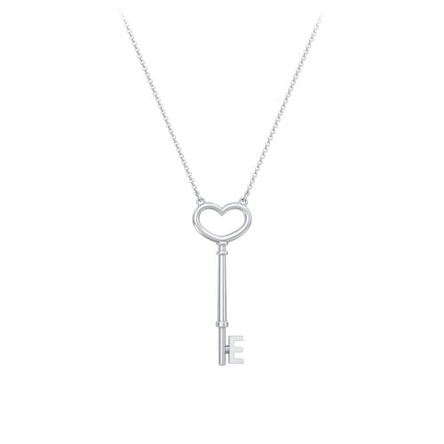 Initial Heart Key Necklace - E