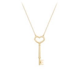 Initial Heart Key Necklace - E in 9K Solid Yellow Gold