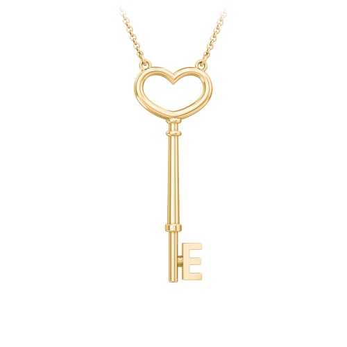 Initial Heart Key Necklace - E – 9kt Yellow Gold