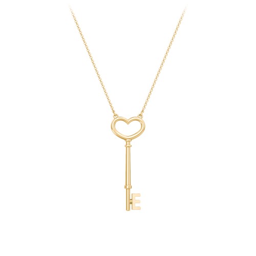 Initial Heart Key Necklace - E – 9kt Yellow Gold