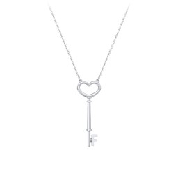 Initial Heart Key Necklace - F in 925 Sterling Silver