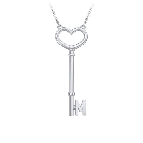 Initial Heart Key Necklace - M