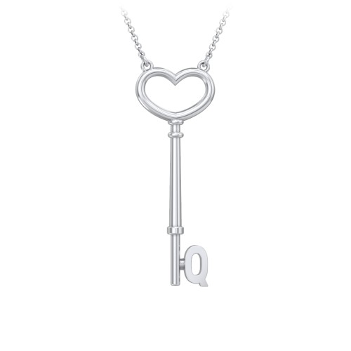 Initial Heart Key Necklace - Q