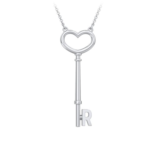 Initial Heart Key Necklace - R