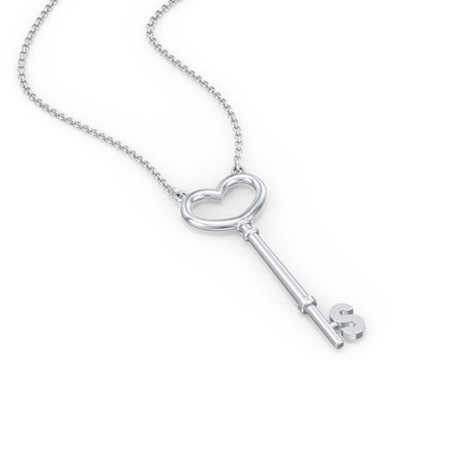 Initial Heart Key Necklace - S
