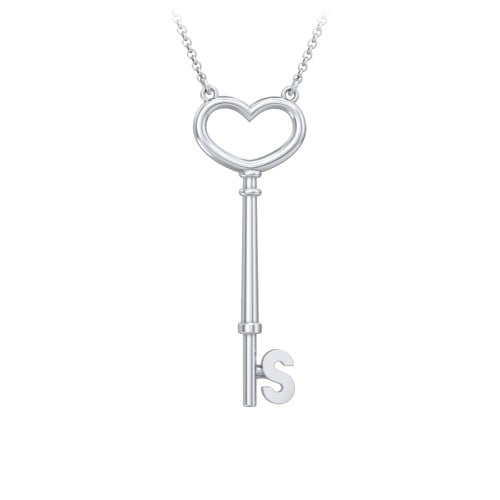 Initial Heart Key Necklace - S