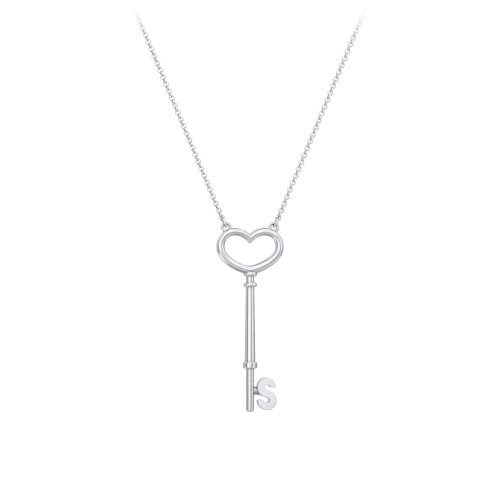 Initial Heart Key Necklace - S