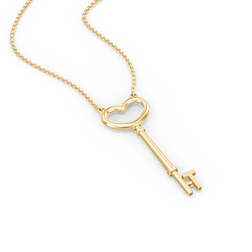 Initial Heart Key Necklace - T – 9kt Yellow Gold