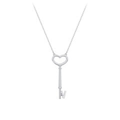 Initial Heart Key Necklace - V