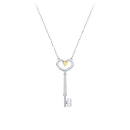 Initial Heart Key Necklace with Gemstone - B