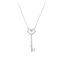 Initial Heart Key Necklace with Gemstone - B