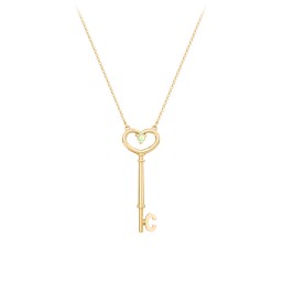 Initial Heart Key Necklace with Gemstone - C in 18K Gold Plated Silver with Peridot