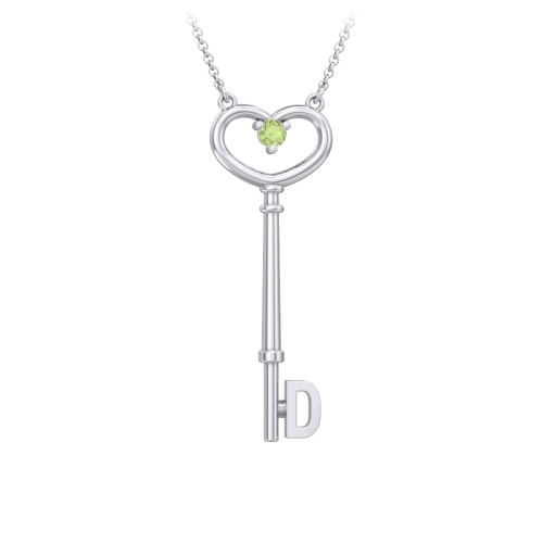 Initial Heart Key Necklace with Gemstone - D