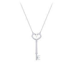 Initial Heart Key Necklace with Gemstone - E