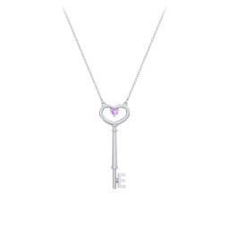 Initial Heart Key Necklace with Gemstone - E