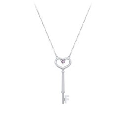 Initial Heart Key Necklace with Gemstone - F