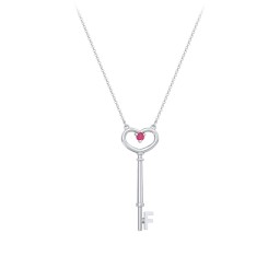 Initial Heart Key Necklace with Gemstone - F