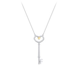 Initial Heart Key Necklace with Gemstone - F