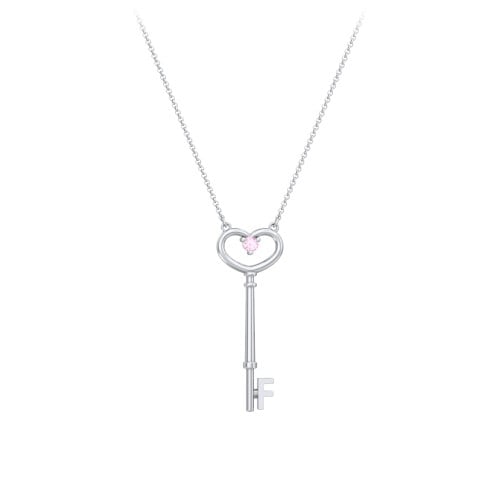 Initial Heart Key Necklace with Gemstone - F