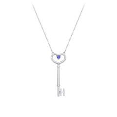 Initial Heart Key Necklace with Gemstone - H