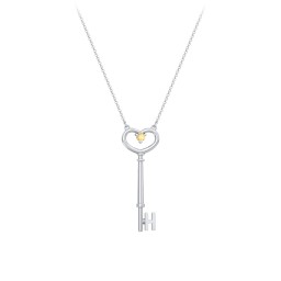 Initial Heart Key Necklace with Gemstone - H