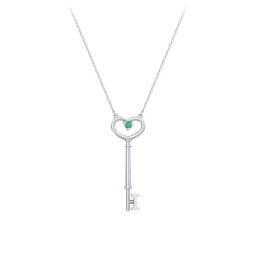 Initial Heart Key Necklace with Gemstone - I