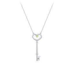 Initial Heart Key Necklace with Gemstone - J