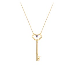 Initial Heart Key Necklace with Gemstone - J in 18K Gold Plated Silver with Alexandrite