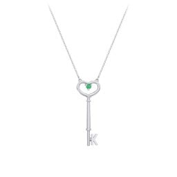 Initial Heart Key Necklace with Gemstone - K