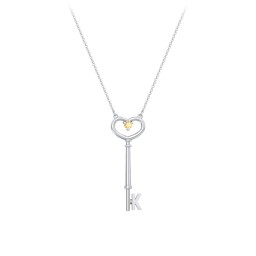 Initial Heart Key Necklace with Gemstone - K