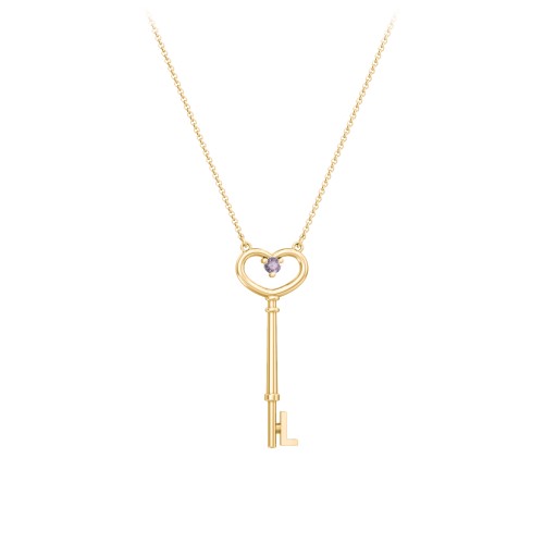 Initial Heart Key Necklace with Gemstone - L – 18K Gold Plated Silver with Alexandrite