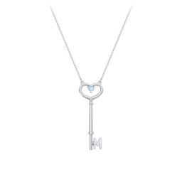 Initial Heart Key Necklace with Gemstone - M