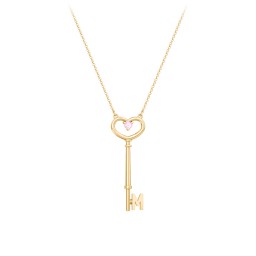 Initial Heart Key Necklace with Gemstone - M