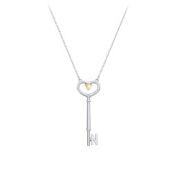 Initial Heart Key Necklace with Gemstone - N
