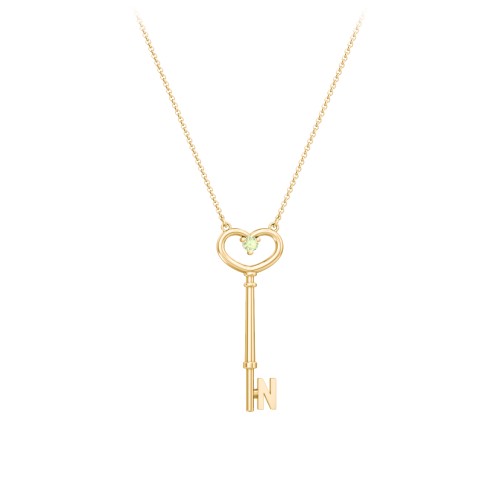 Initial Heart Key Necklace with Gemstone - N – 18K Gold Plated Silver with Peridot