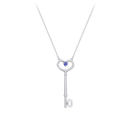 Initial Heart Key Necklace with Gemstone - O