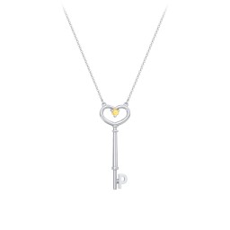 Initial Heart Key Necklace with Gemstone - P