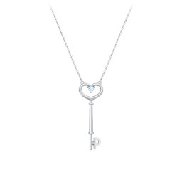 Initial Heart Key Necklace with Gemstone - P