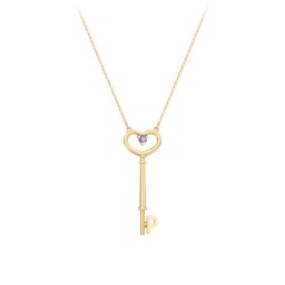 Initial Heart Key Necklace with Gemstone - P in 18K Gold Plated Silver with Alexandrite