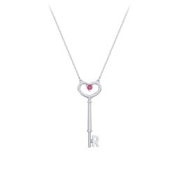 Initial Heart Key Necklace with Gemstone - R